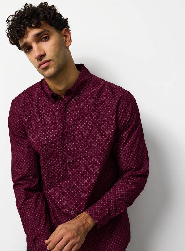 Red Geo Print Smart Long Sleeve Shirt XXXXL